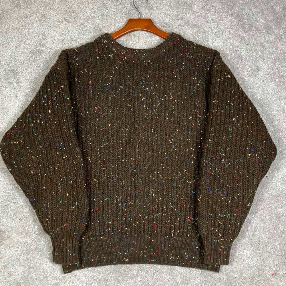 Vintage 90s Gap Sweater Mens S Brown Wool Confetti Knit Ribbed Crewneck Donegal